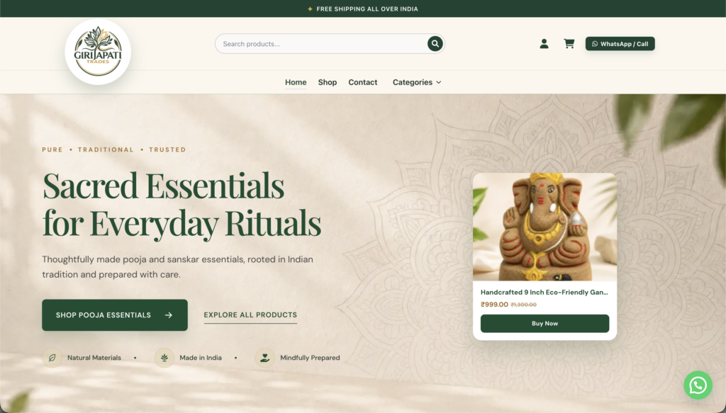 Girijapati Trades WooCommerce homepage design