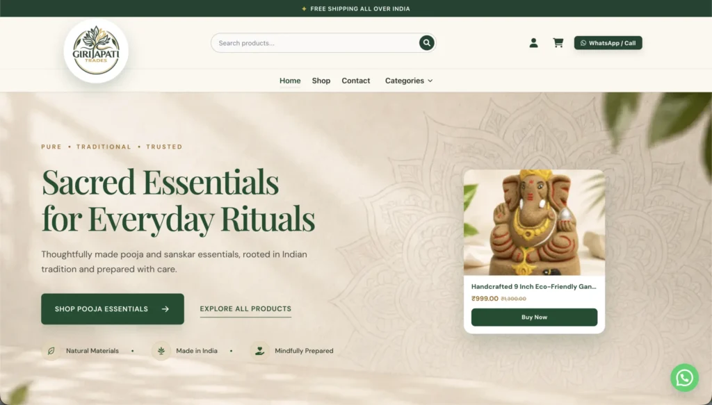 Girijapati Trades WooCommerce homepage design